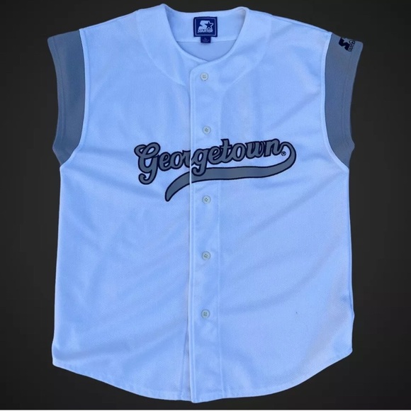 Vintage 90s Georgetown University Hoyas Starter Sleeveless Baseball Jersey Sz L - Picture 1 of 5